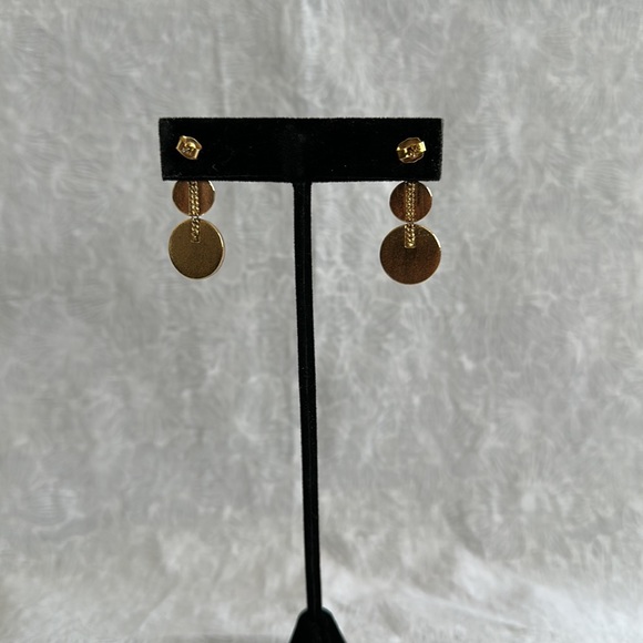 Gold Three Disk Post Earrings - Picture 4 of 5